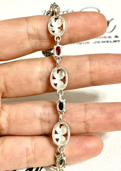 SILVER 925 BRACELET EMERALD SAPPHIRES RUBIES - buy online