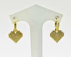 Aros Colgantes Corazón Plata 925 Oro 18 Kt Zafiros