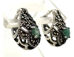 BEAUTIFUL 925 SILVER EARRINGS EMERALDS