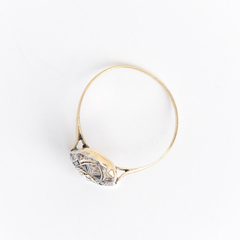 Gold platinum art-deco ring - blue and brilliant sapphires on internet