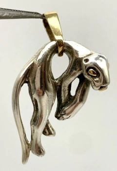 Cadena Y Dije Pantera Mod. Cartier Plata Y Oro 18 Kt - buy online