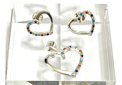 EXCEPTIONAL SET OF EARRINGS AND HEART PENDANT IN SILVER 925 AND SEMI-PRECIOUS STONES