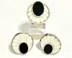 Impactante Conjunto Anillo Aros Plata 925 Ónix Nácar