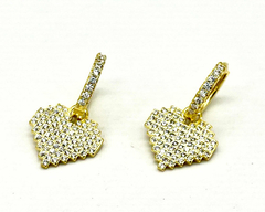 Heart pendant earrings in 925 silver, 18 kt gold and sapphires