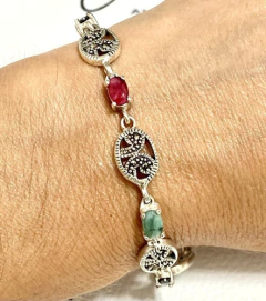 Pulsera Plata 925 Esmeraldas Zafiros Rubíes - tienda online