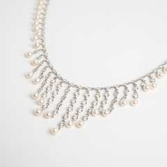 18 kt gold choker necklace 4.6 ct brilliants and natural pearls on internet