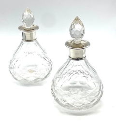 Pair of glass and silver perfume holders