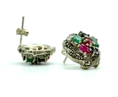 Sapphire and ruby emerald rosette earrings - buy online