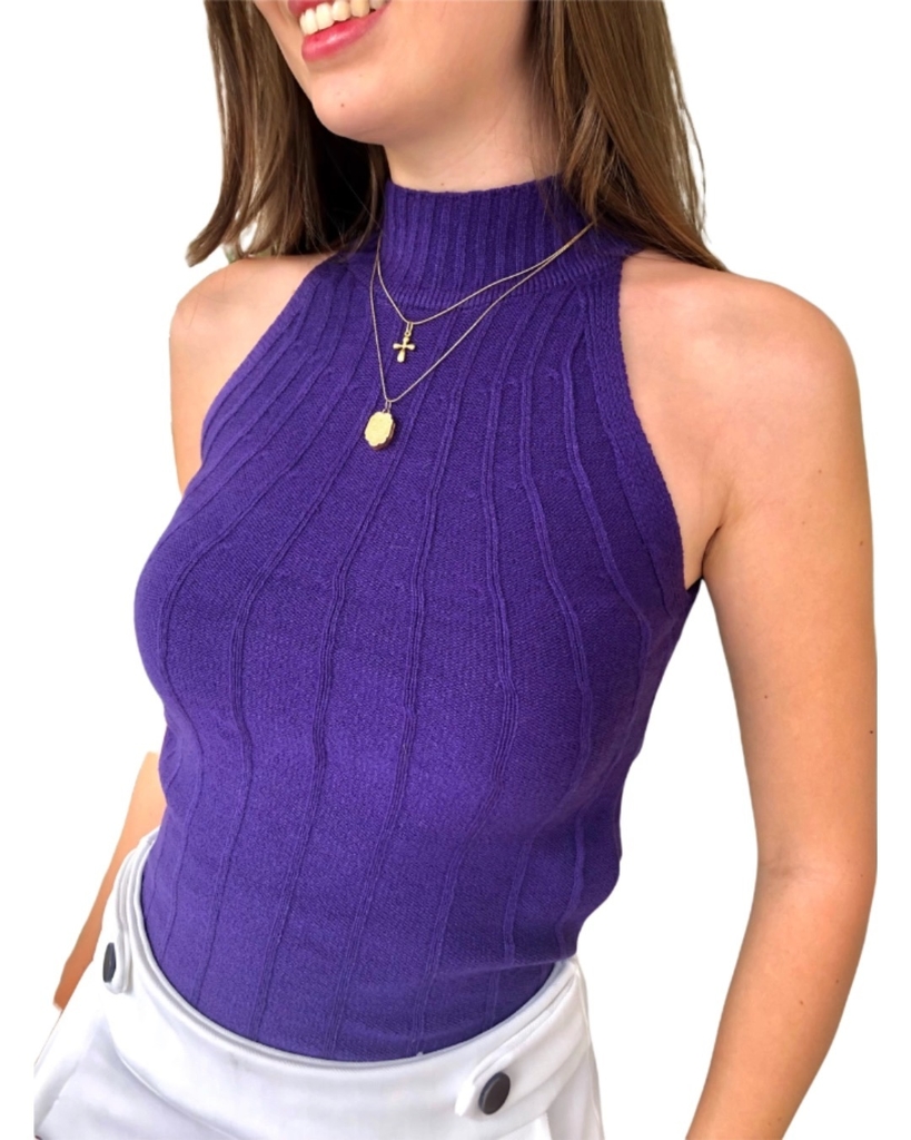 blusa de tricot roxa