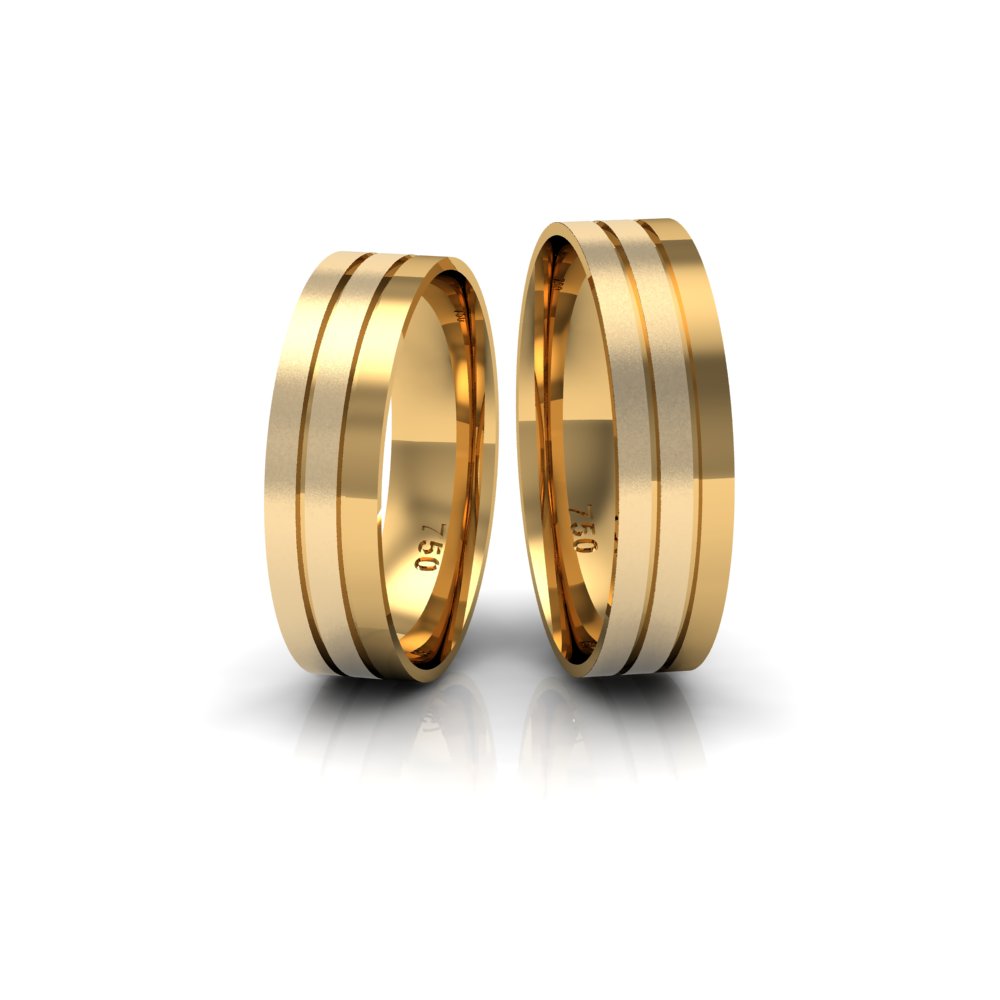 Alianças de Casamento Ouro Dois Frisos Foscos 