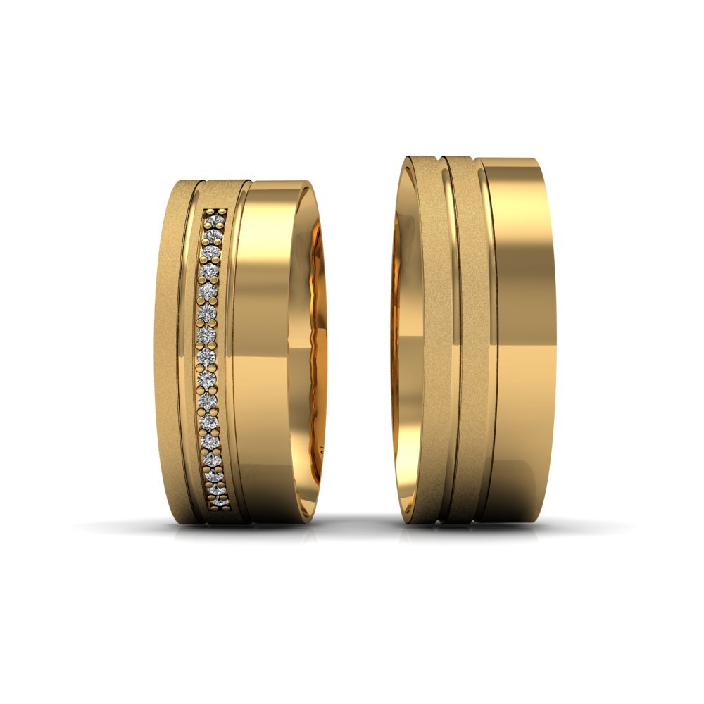 Alianças de Casamento em Ouro 18k reta Semi Anatômica 7mm e Diamantes