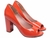 Sapato Peep Toe Feminino - Revestida em Verniz Vermelho e Taloneira Napa Bege - Marcelho Store