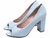 Sapato Peep Toe Feminino - Revestida em Verniz Azul e Taloneira Napa Bege na internet