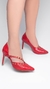 Sapato Scarpin - Croco Vermelho e Napa Vermelho - Fivela de ajuste na cor Dourado e Apliques de Metal na cor Dourado