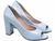 Sapato Peep Toe Feminino - Revestida em Verniz Azul e Taloneira Napa Bege - Marcelho Store
