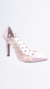 Sapato Scarpin - Apliques na cor Rosa - Revestida em Verniz Rosa e Taloneira Napa Bege
