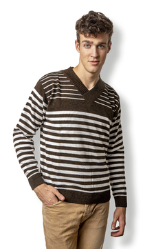 1503 - Sweater Escote en V Ancho Rayado Moline