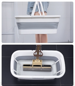 Imagem do Balde de silicone para lavagem dobrável com alça e portátil. Ferramenta de limpeza doméstica multifuncinal dobrável