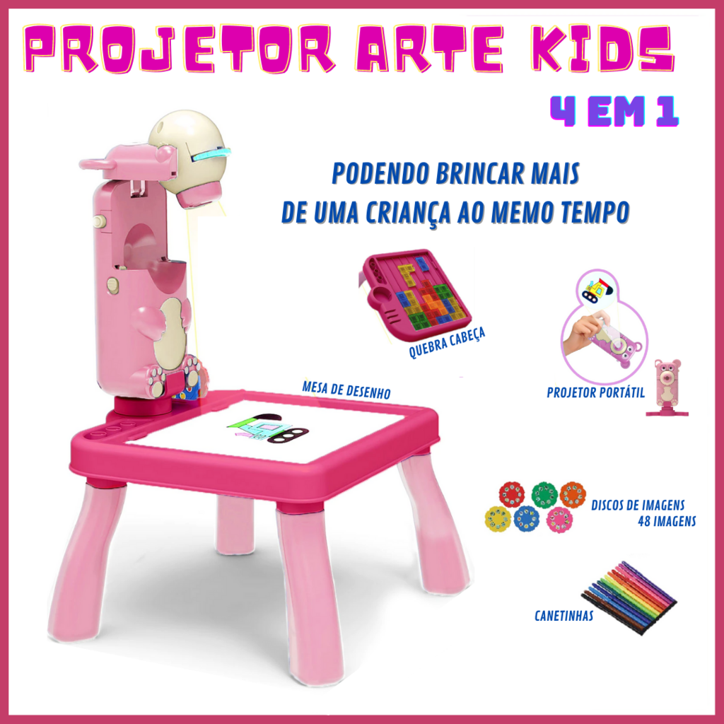 Mesa projetor infantil de desenho dinossauro (rosa)