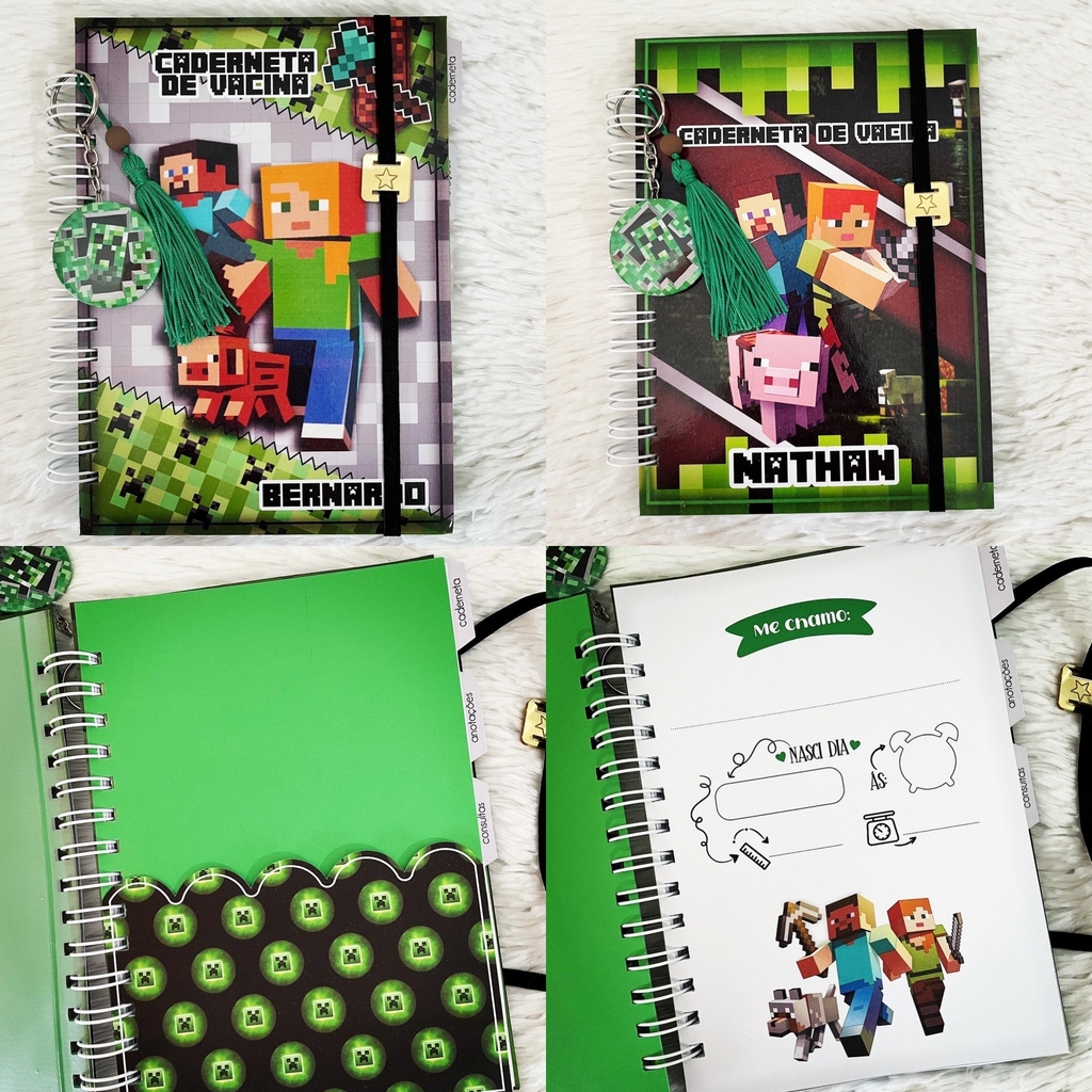 Kit 2 Cadernos Espiral Minecraft + Caderno Desenho Minecraft