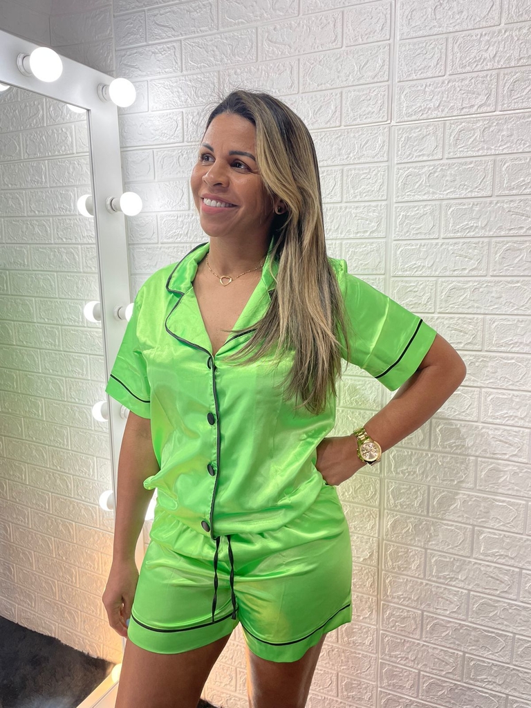 Pijama Luxo em Cetim - Verde - Closet Rosa Honorato