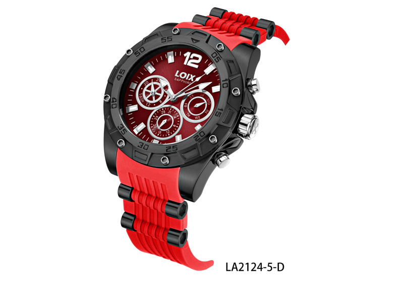 Reloj hombre GT50-3 rojo con caja pavonada, tablero negro - Relojes Loix
