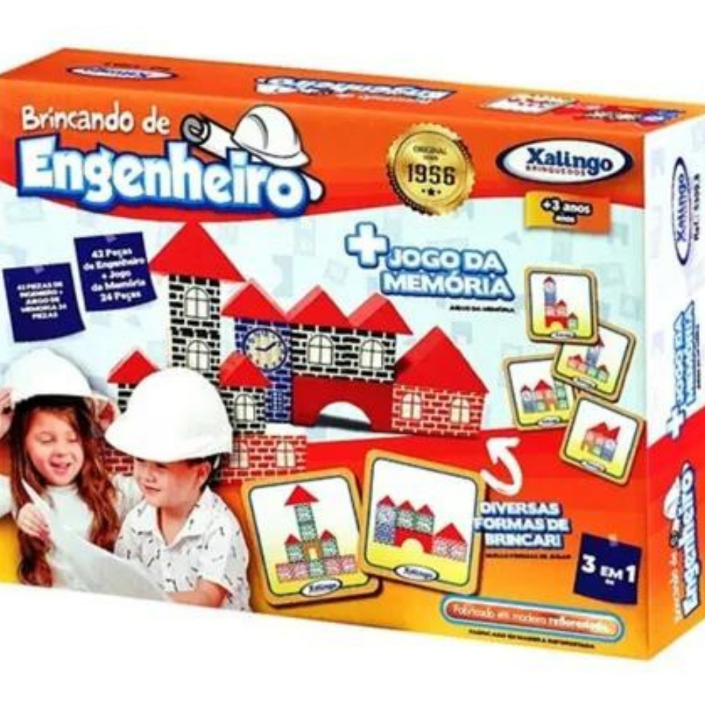 Brincando de Engenheiro 2 - Jogo de Blocos de Montar em Madeira 53 Peças -  Brinquedo Educativo