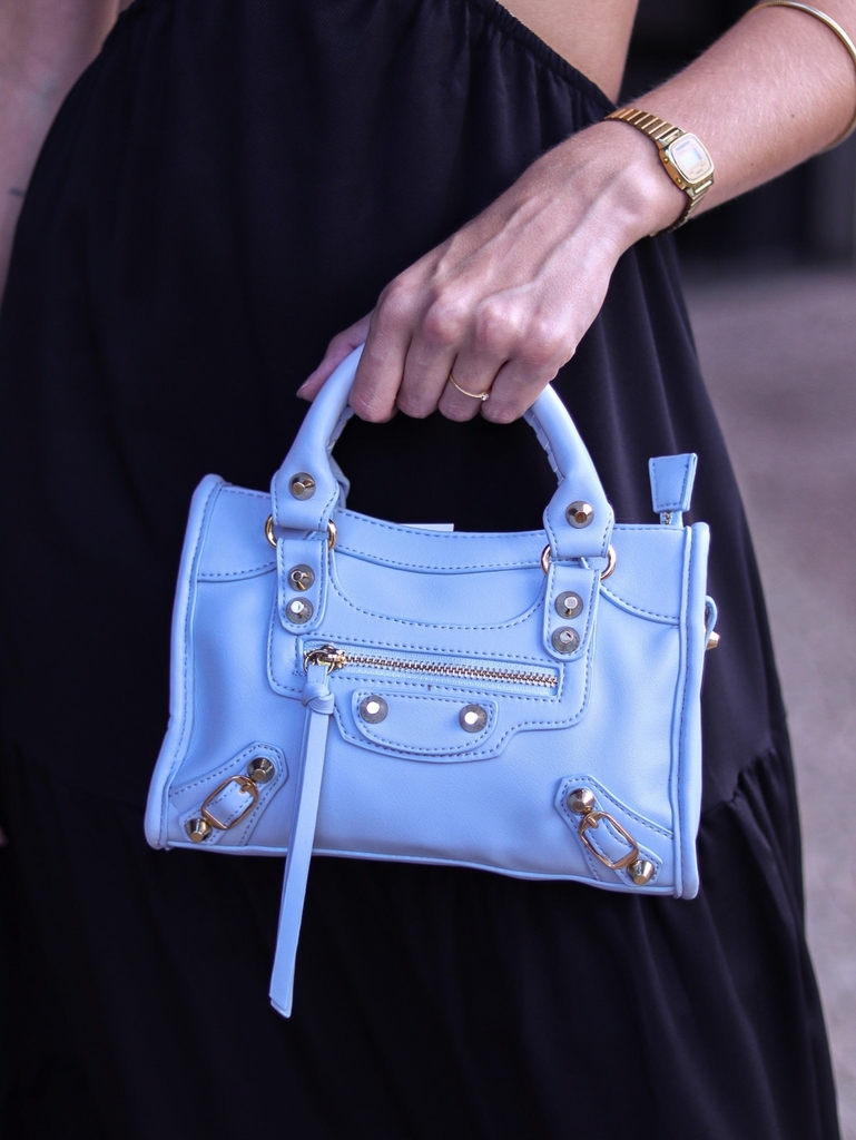 powder blue tote bolsa