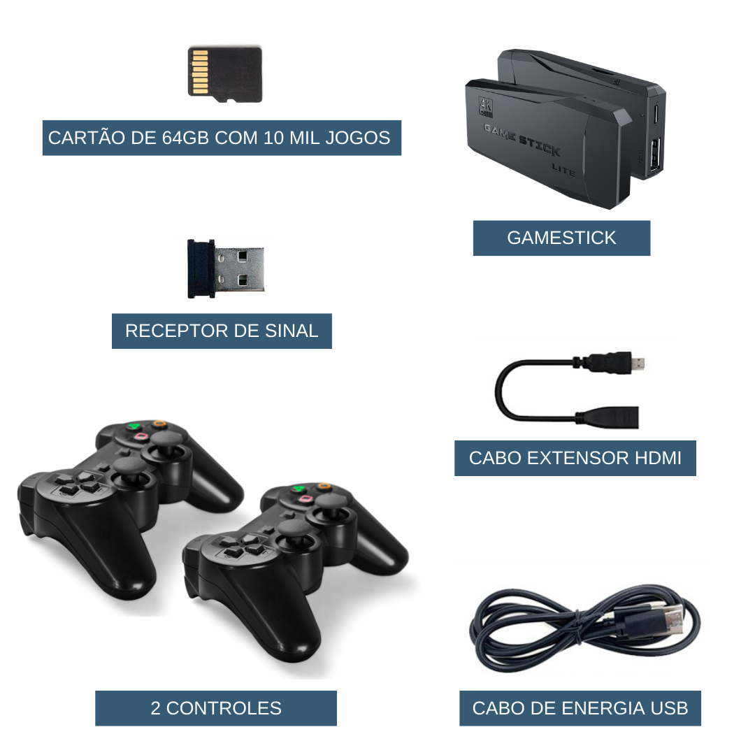 Video Game Stick Retrô- 10.000 Jogos 4K + 2 Controles