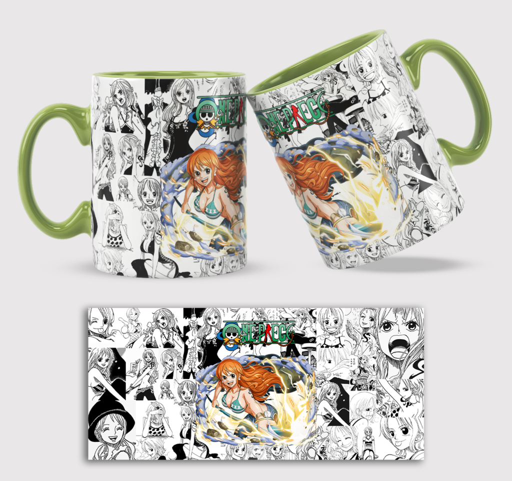 Caneca One Piece Nami E Anne E Personagens Interior E Alça Branca