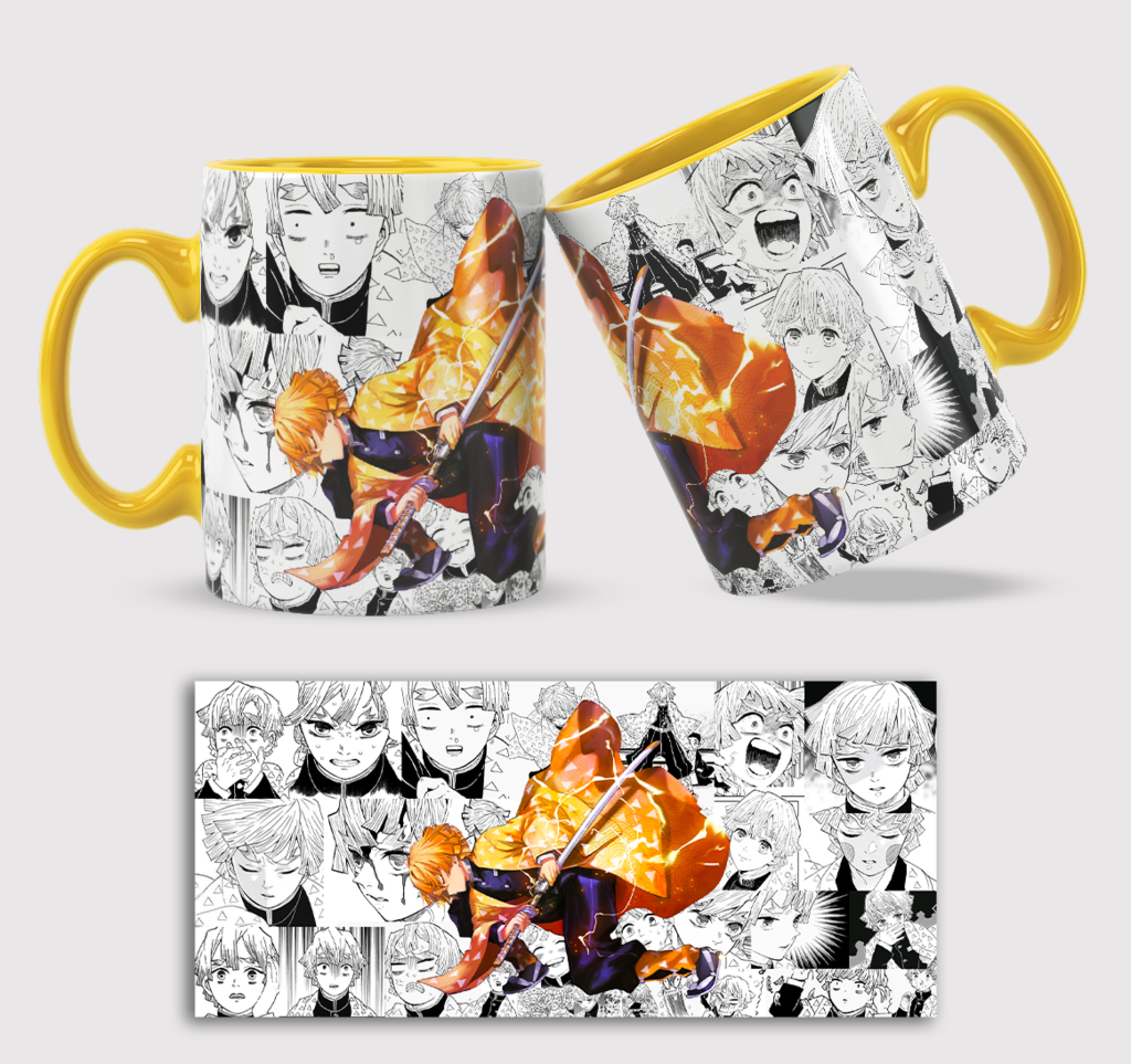 Caneca Demon Slayer Personagens - Interior E Alça Amarelo