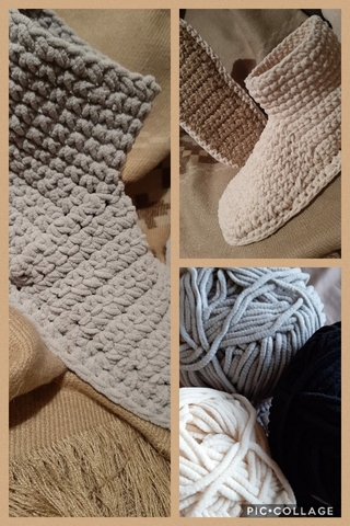 Botitas de lana chenil con suela de yute Ideales para estar en casa  Color negro-gris-crudo Art:391000