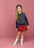 Conjunto persa-Casaco canelado Blusa meia malha e Saia xadrez -KELY & KETY