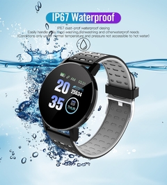 Imagem do 119s smartwatch monitor de freqüência cardíaca à prova dwaterproof água relógio inteligente pedômetros câmera controle remoto pulseira de fitness para android ios