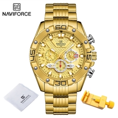 Naviforce relógios masculinos 2021 luxo ouro negócios clássico relógio de quartzo analógico esporte à prova dwaterproof água aço banda relógio de pulso - comprar online