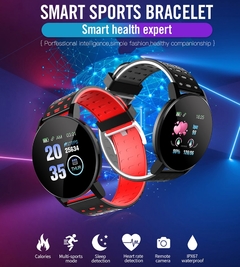 119s smartwatch monitor de freqüência cardíaca à prova dwaterproof água relógio inteligente pedômetros câmera controle remoto pulseira de fitness para android ios - loja online