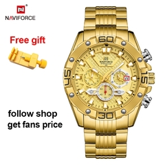 Naviforce relógios masculinos 2021 luxo ouro negócios clássico relógio de quartzo analógico esporte à prova dwaterproof água aço banda relógio de pulso