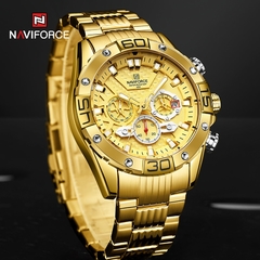Naviforce relógios masculinos 2021 luxo ouro negócios clássico relógio de quartzo analógico esporte à prova dwaterproof água aço banda relógio de pulso - Web Central