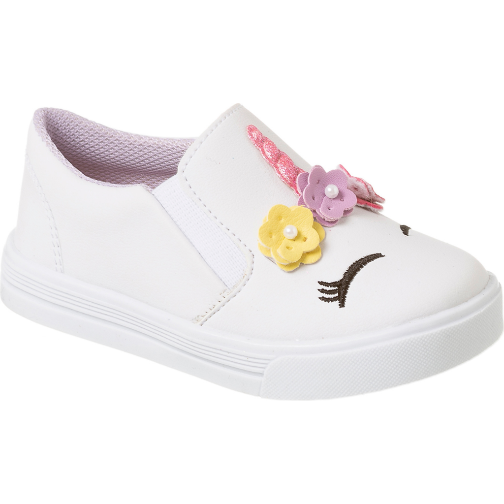 Tênis Calce Fácil Slip-on Infantil Feminino Unicórnio -Branco