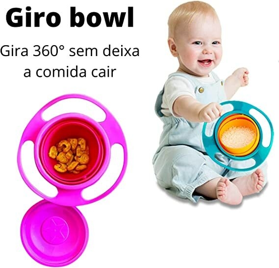 Prato Giratório 360 Graus Giro Bowl Com Tampa Bebê Não Derruba