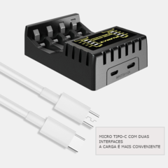 Carregador de bateria para aaa/aa bateria recarregável Voxlink 4 slot com indicador led ni-mh/ni-cd e proteção contra curto-circuito - loja online
