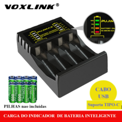 Carregador de bateria para aaa/aa bateria recarregável Voxlink 4 slot com indicador led ni-mh/ni-cd e proteção contra curto-circuito