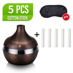 Umidificador de Ar Elétrico de Grão de Madeira - USB Mini - com Aroma Essencial, Difusor de Óleo Ultrassônico e luz de LED