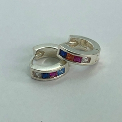 Argola Click Zirconia Clolorê Prata 925