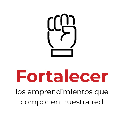 Ícono de mano y dice: Fortalecer los emprendimientos que componen nuestra red