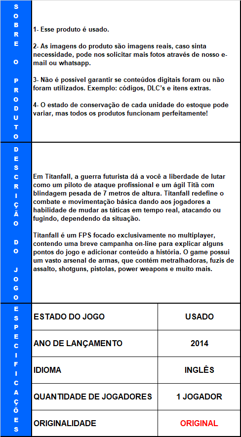 Jogo Titanfall 2 original para Microsoft Xbox One no estado