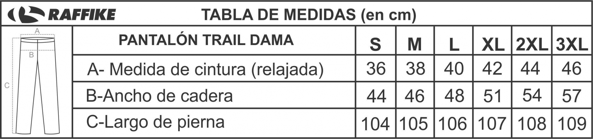 Tabla de medidas de pantalon mujer