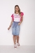 Saia jeans com bordado de flores rosa na faixa 56490 - Império Z - comprar online