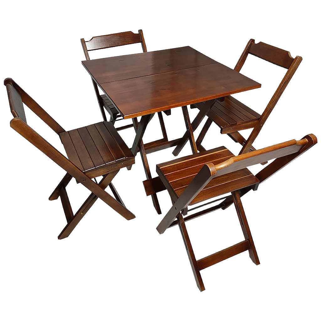 value=Conjunto Mesa 70x70 de Madeira com 4 Cadeiras Estofada Mel- Cod: 80524