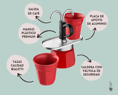 Set Cafetera Bialetti mini express roja con tazas - distribuidorajcl